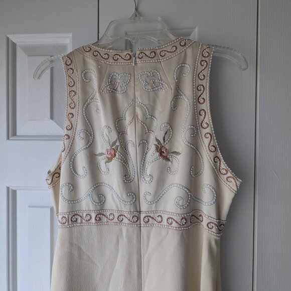 Vintage Cache' Semi-formal Dress Size 4 Beige with Beaded and Embroidered Design - Picture 4 of 4